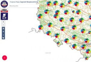 mapa graficzna części Polski z diagramami kołowymi