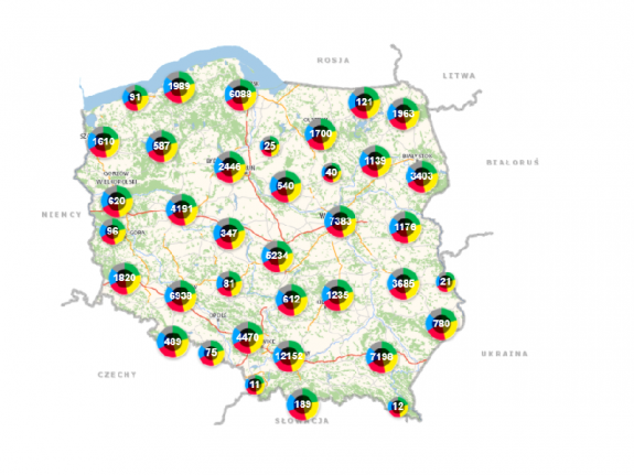 Mapa polski z naniesionymi zagrożeniami