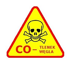 Żółta tablica ostrzegawcza z CO tlenek węgla