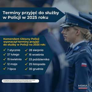 TERMINY PRZYJĘĆ DO SŁUŻBY W POLICJI NA 2025 ROK