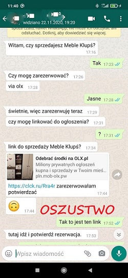 zdjęcie przedstawia widok korespondencji w aplikacji Whatsapp na ekranie telefonu komórkowego