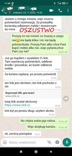 zdjęcie przedstawia widok korespondencji w aplikacji Whatsapp na ekranie telefonu komórkowego